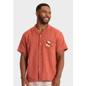 Goodfellow & Co Men’s Embroidered Camp Shirt Cinnamon Orange Size M NWT